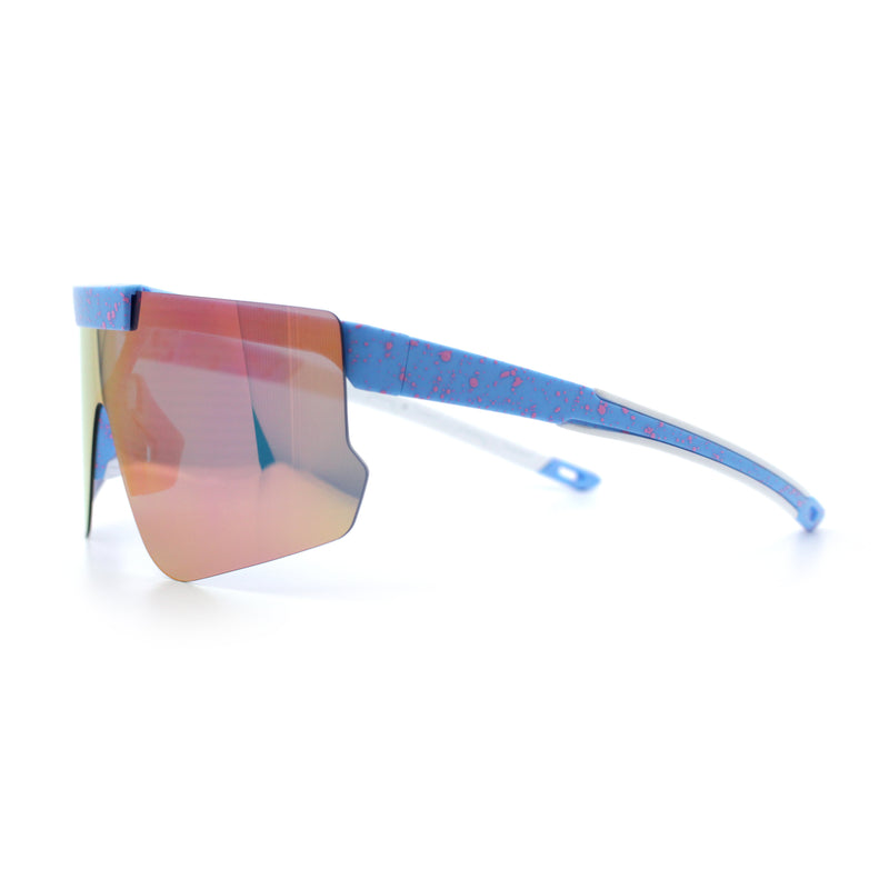 Polarized Mens Flip Up Rimless Oversized Shield Plastic Sport Sunglasses