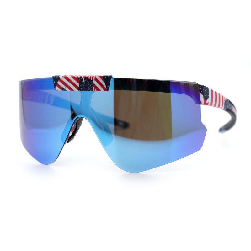 Polarized Mens Flip Up Rimless Oversized Shield Plastic Sport Sunglasses