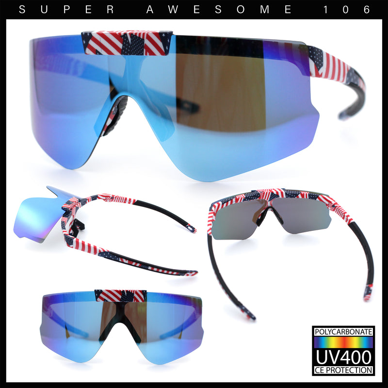Polarized Mens Flip Up Rimless Oversized Shield Plastic Sport Sunglasses