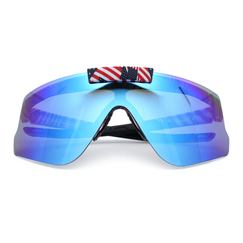 Polarized Mens Flip Up Rimless Oversized Shield Plastic Sport Sunglasses