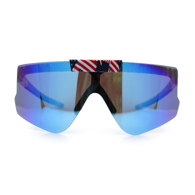 Polarized Mens Flip Up Rimless Oversized Shield Plastic Sport Sunglasses
