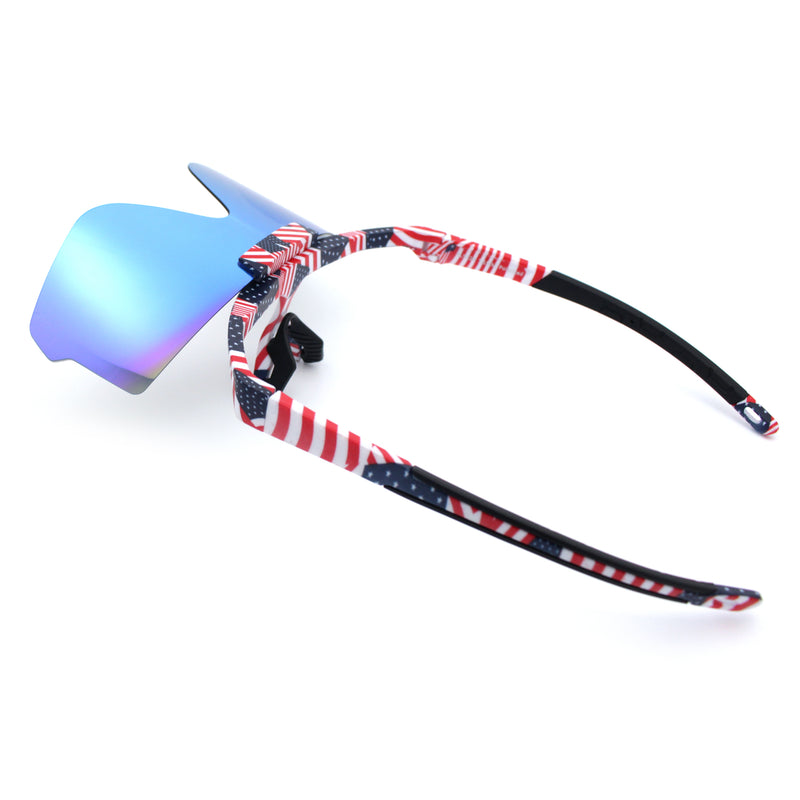 Polarized Mens Flip Up Rimless Oversized Shield Plastic Sport Sunglasses
