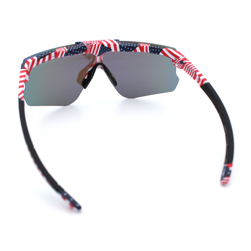 Polarized Mens Flip Up Rimless Oversized Shield Plastic Sport Sunglasses