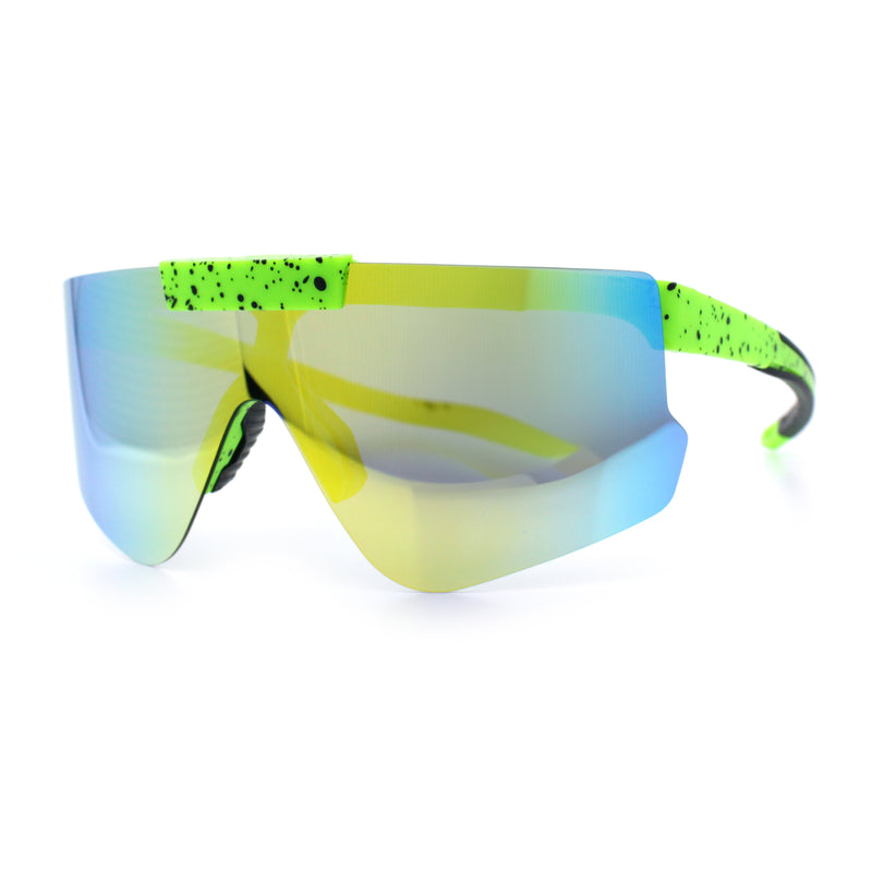 Polarized Mens Flip Up Rimless Oversized Shield Plastic Sport Sunglasses