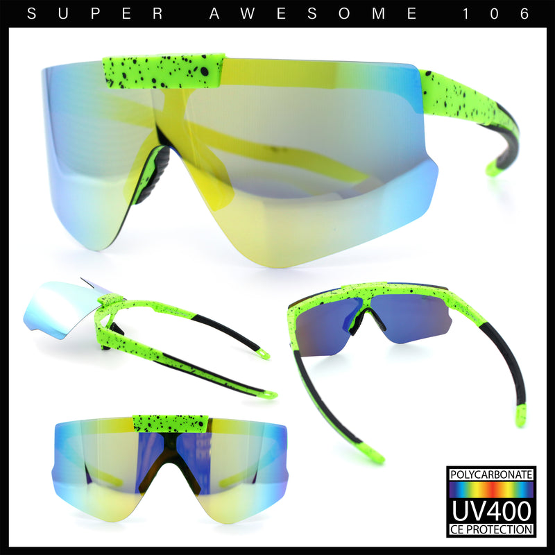 Polarized Mens Flip Up Rimless Oversized Shield Plastic Sport Sunglasses