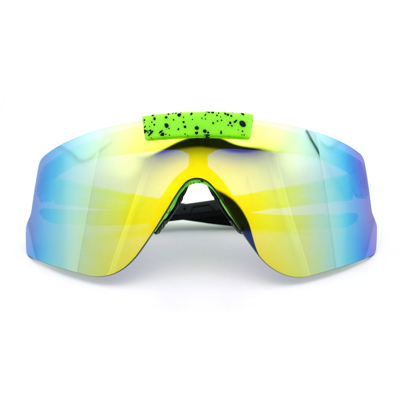 Polarized Mens Flip Up Rimless Oversized Shield Plastic Sport Sunglasses