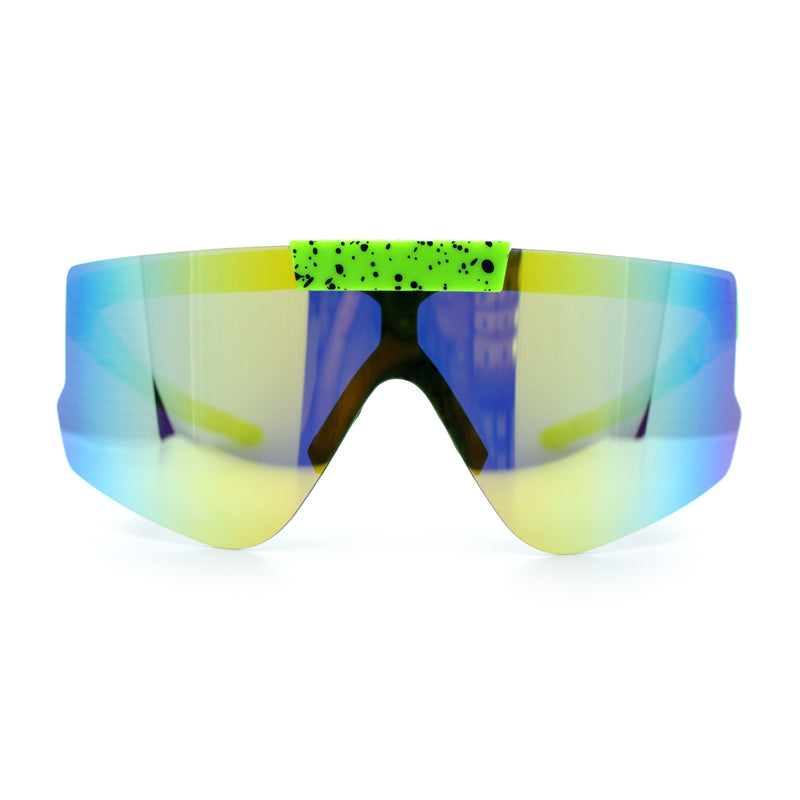 Polarized Mens Flip Up Rimless Oversized Shield Plastic Sport Sunglasses