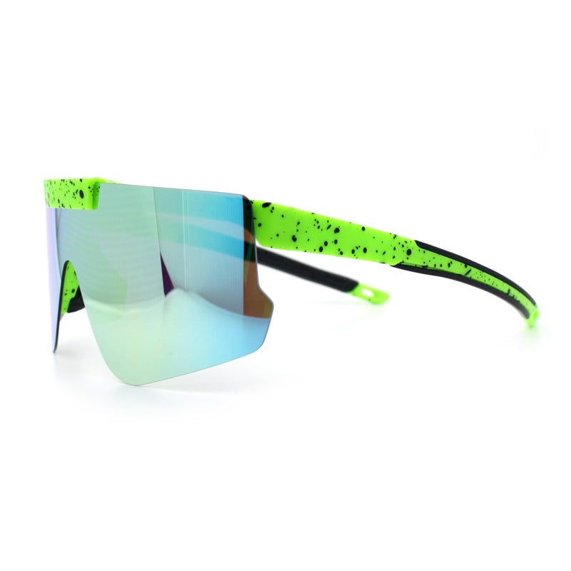 Polarized Mens Flip Up Rimless Oversized Shield Plastic Sport Sunglasses