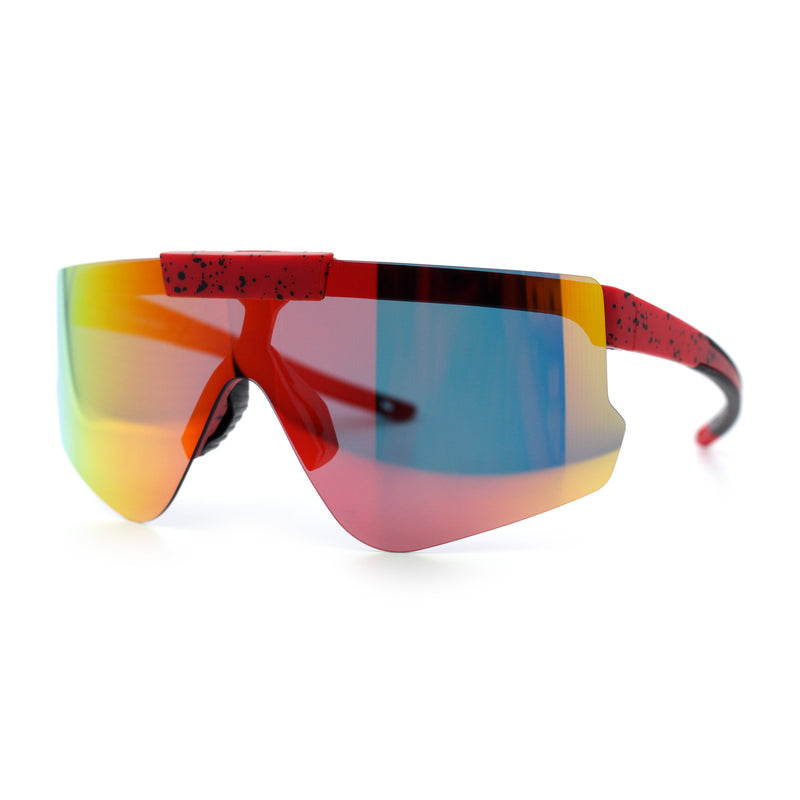Polarized Mens Flip Up Rimless Oversized Shield Plastic Sport Sunglasses