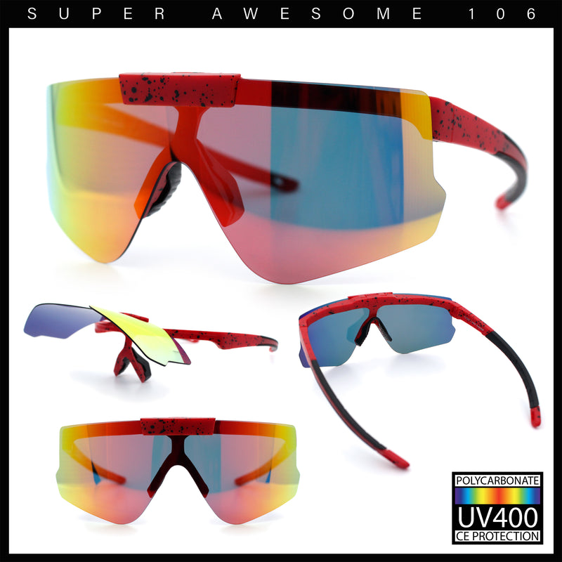 Polarized Mens Flip Up Rimless Oversized Shield Plastic Sport Sunglasses