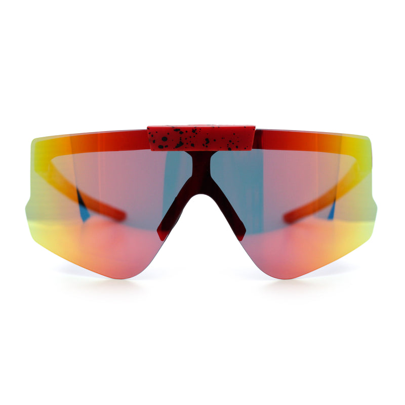 Polarized Mens Flip Up Rimless Oversized Shield Plastic Sport Sunglasses