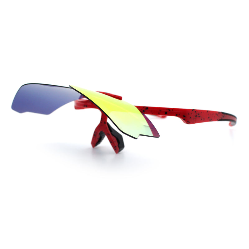 Polarized Mens Flip Up Rimless Oversized Shield Plastic Sport Sunglasses