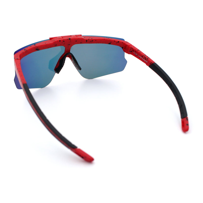 Polarized Mens Flip Up Rimless Oversized Shield Plastic Sport Sunglasses