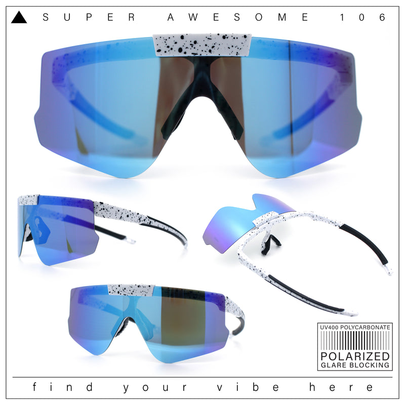 Polarized Mens Flip Up Rimless Oversized Shield Plastic Sport Sunglasses