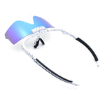 Polarized Mens Flip Up Rimless Oversized Shield Plastic Sport Sunglasses