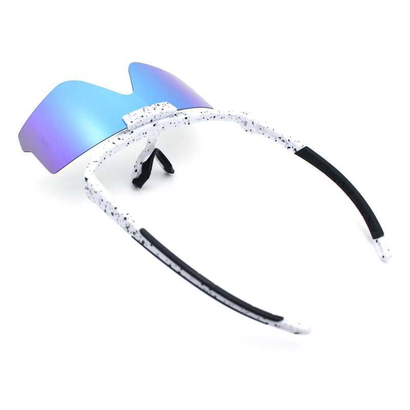 Polarized Mens Flip Up Rimless Oversized Shield Plastic Sport Sunglasses