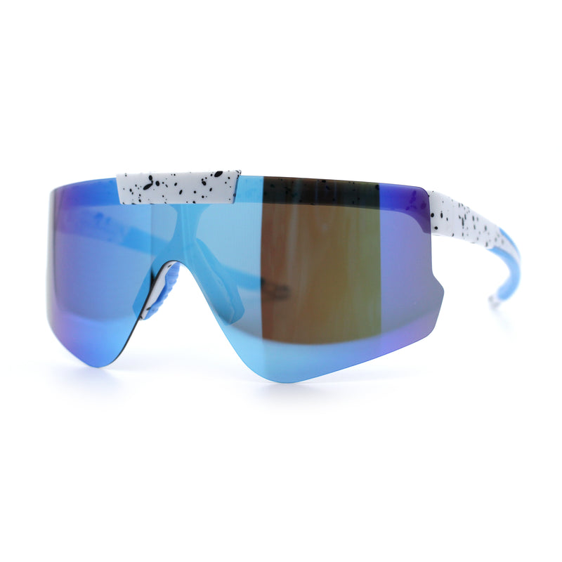 Polarized Mens Flip Up Rimless Oversized Shield Plastic Sport Sunglasses