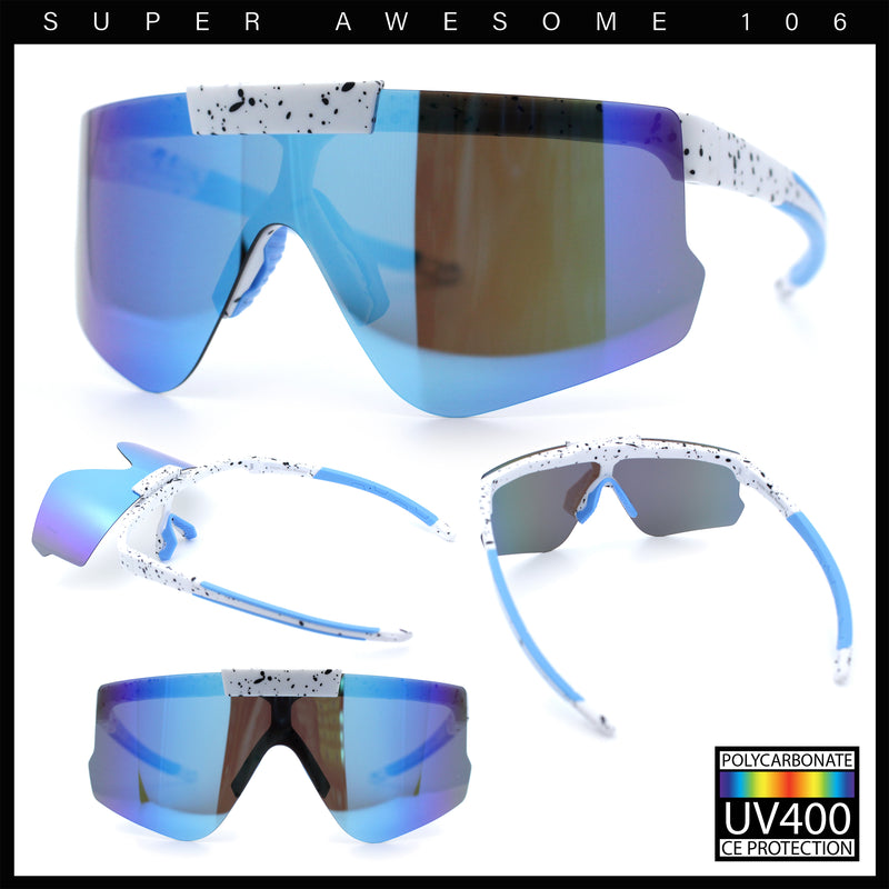 Polarized Mens Flip Up Rimless Oversized Shield Plastic Sport Sunglasses