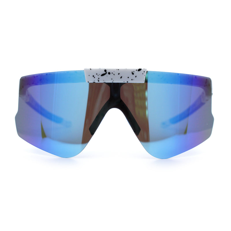 Polarized Mens Flip Up Rimless Oversized Shield Plastic Sport Sunglasses