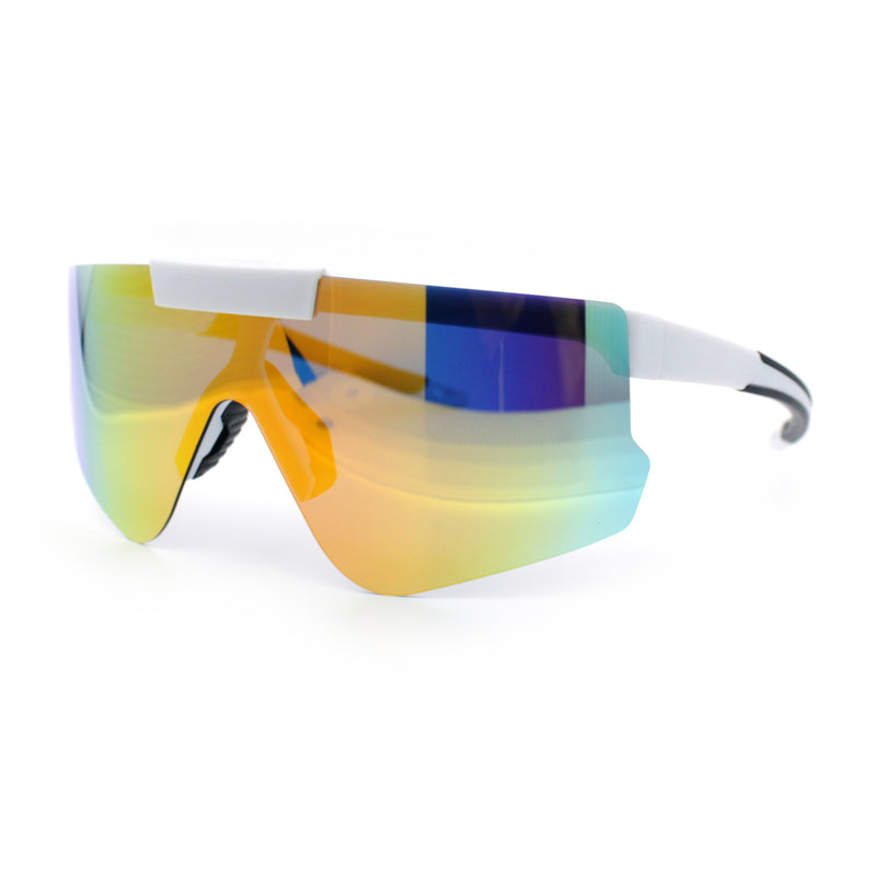 Polarized Mens Flip Up Rimless Oversized Shield Plastic Sport Sunglasses