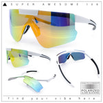 Polarized Mens Flip Up Rimless Oversized Shield Plastic Sport Sunglasses