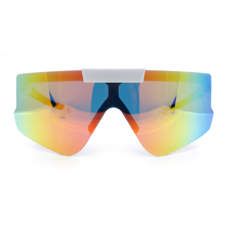 Polarized Mens Flip Up Rimless Oversized Shield Plastic Sport Sunglasses