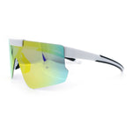 Polarized Mens Flip Up Rimless Oversized Shield Plastic Sport Sunglasses