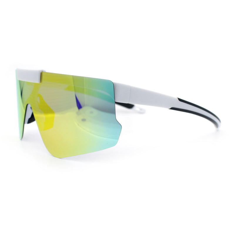 Polarized Mens Flip Up Rimless Oversized Shield Plastic Sport Sunglasses