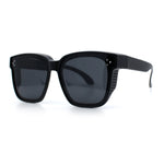Polarized Fit Over Retro Rectangle Horn Rim Inset Lens Plastic Sunglasses
