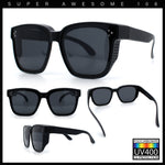 Polarized Fit Over Retro Rectangle Horn Rim Inset Lens Plastic Sunglasses