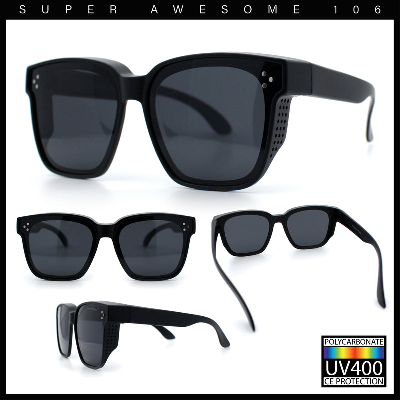 Polarized Fit Over Retro Rectangle Horn Rim Inset Lens Plastic Sunglasses