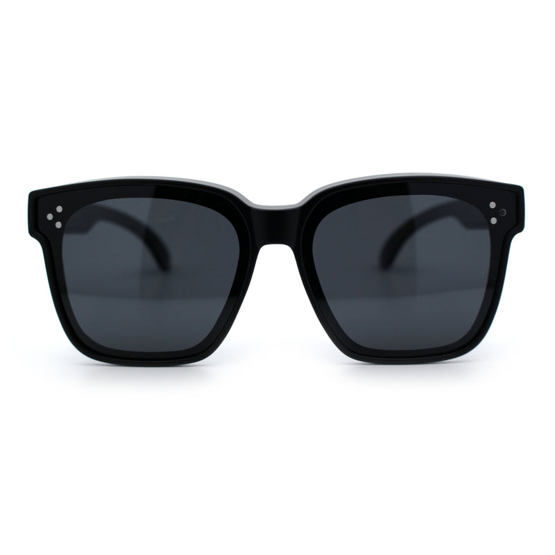 Polarized Fit Over Retro Rectangle Horn Rim Inset Lens Plastic Sunglasses