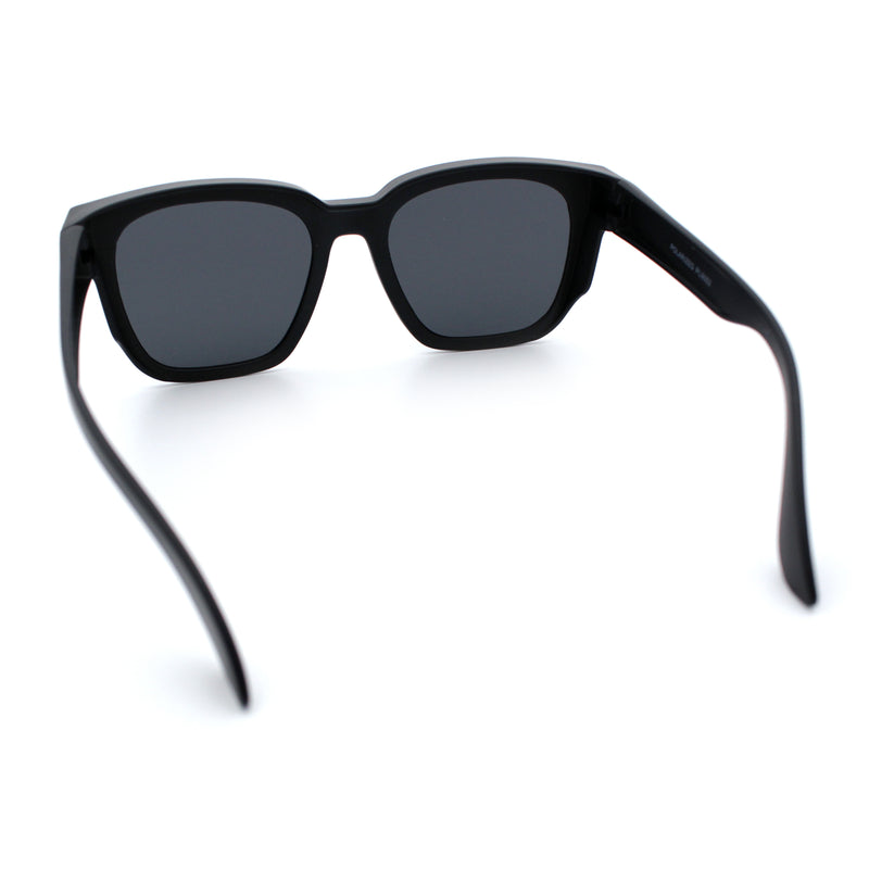 Polarized Fit Over Retro Rectangle Horn Rim Inset Lens Plastic Sunglasses