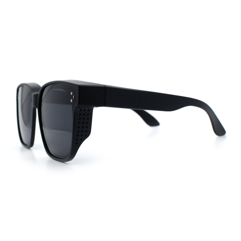 Polarized Fit Over Retro Rectangle Horn Rim Inset Lens Plastic Sunglasses