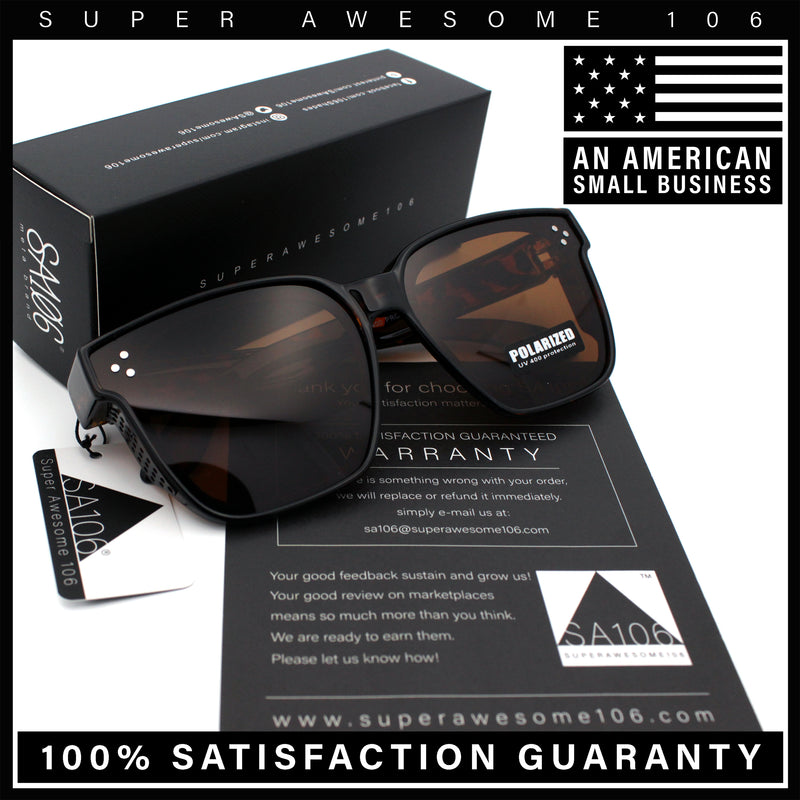 Polarized Fit Over Retro Rectangle Horn Rim Inset Lens Plastic Sunglasses