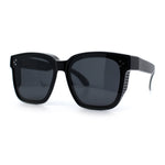 Polarized Fit Over Retro Rectangle Horn Rim Inset Lens Plastic Sunglasses