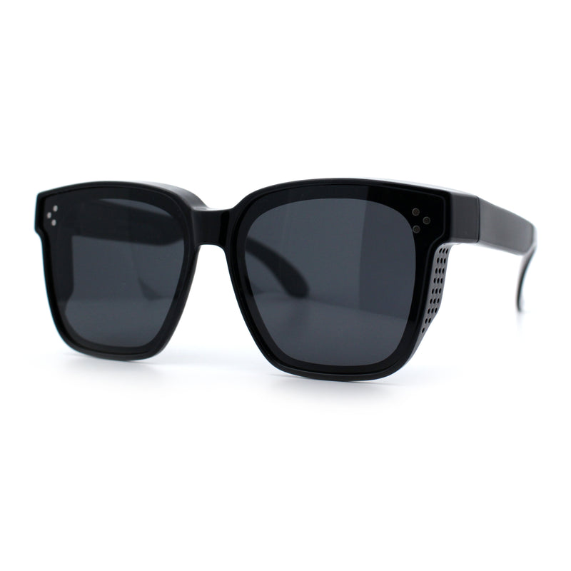 Polarized Fit Over Retro Rectangle Horn Rim Inset Lens Plastic Sunglasses