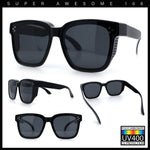Polarized Fit Over Retro Rectangle Horn Rim Inset Lens Plastic Sunglasses
