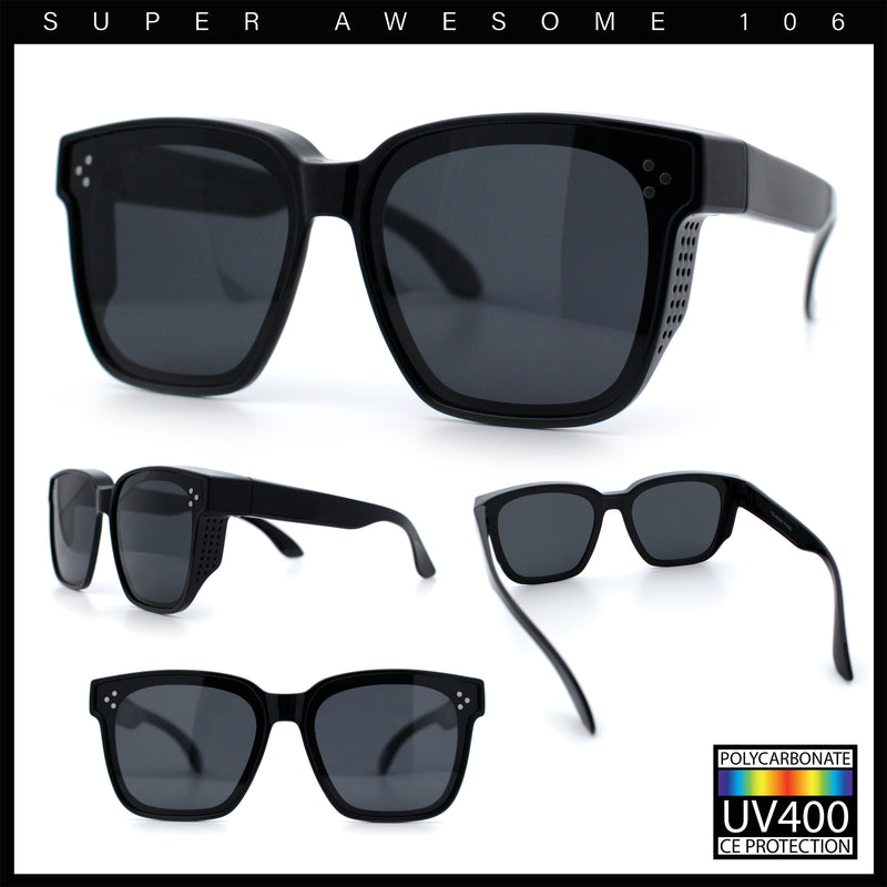 Polarized Fit Over Retro Rectangle Horn Rim Inset Lens Plastic Sunglasses