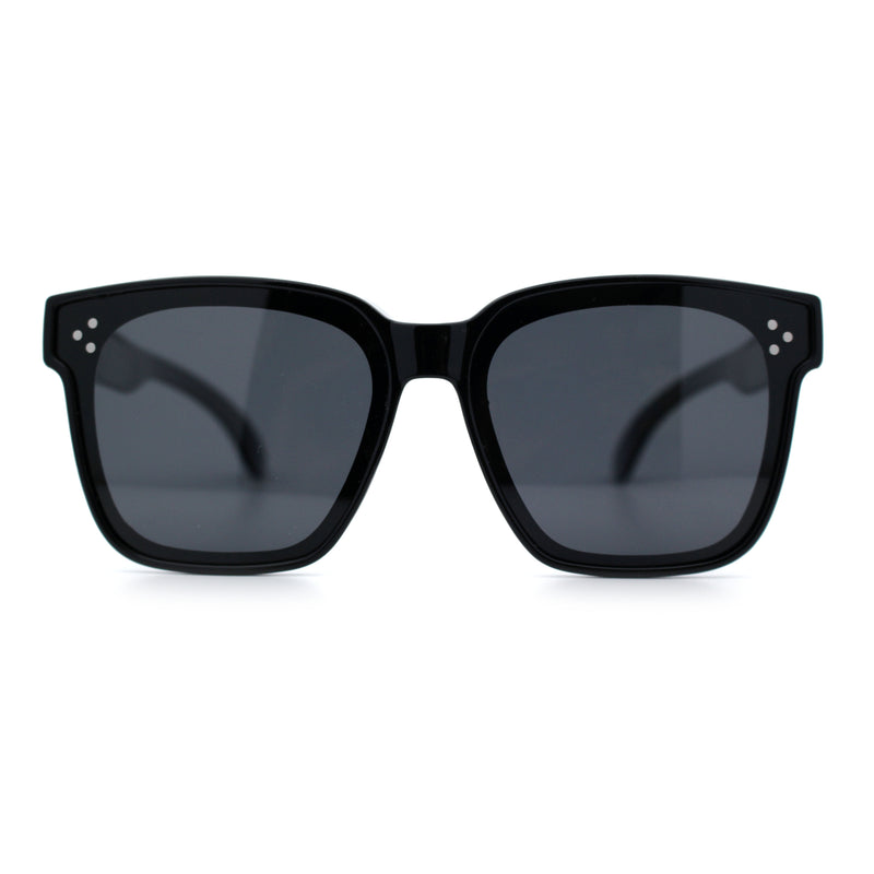 Polarized Fit Over Retro Rectangle Horn Rim Inset Lens Plastic Sunglasses