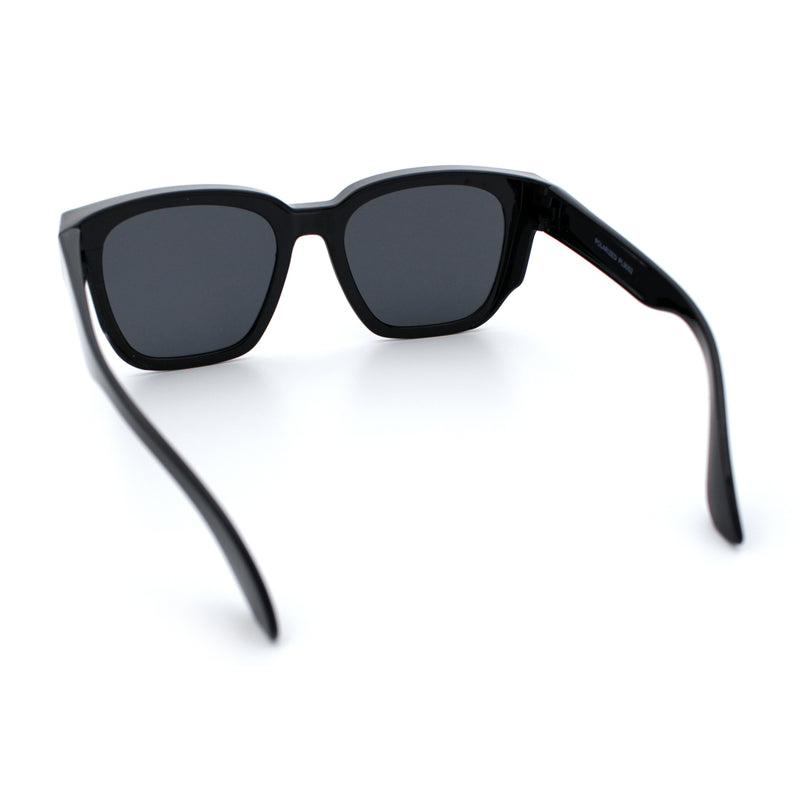 Polarized Fit Over Retro Rectangle Horn Rim Inset Lens Plastic Sunglasses