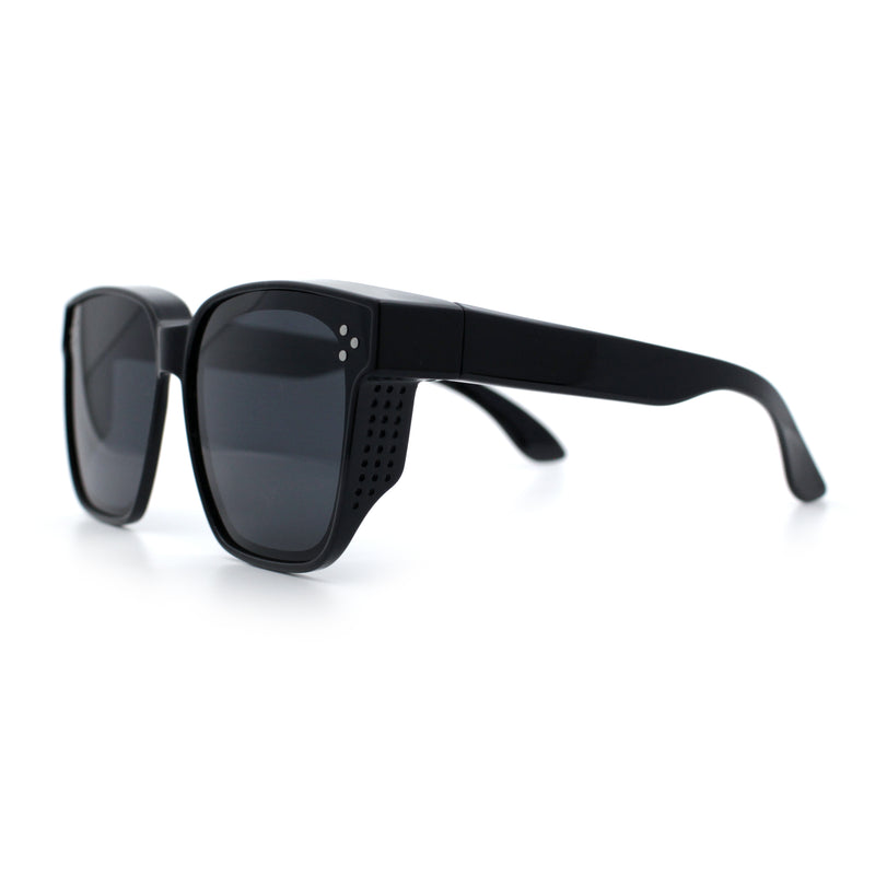 Polarized Fit Over Retro Rectangle Horn Rim Inset Lens Plastic Sunglasses