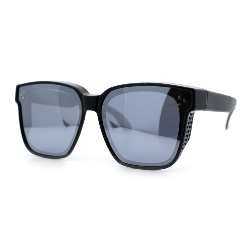 Polarized Fit Over Retro Rectangle Horn Rim Inset Lens Plastic Sunglasses