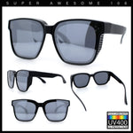 Polarized Fit Over Retro Rectangle Horn Rim Inset Lens Plastic Sunglasses