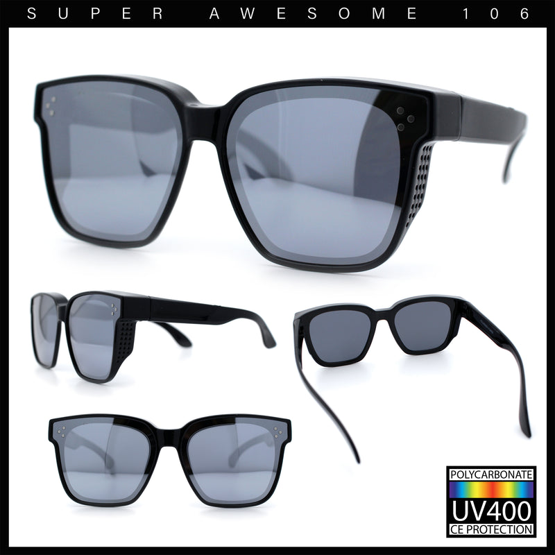 Polarized Fit Over Retro Rectangle Horn Rim Inset Lens Plastic Sunglasses