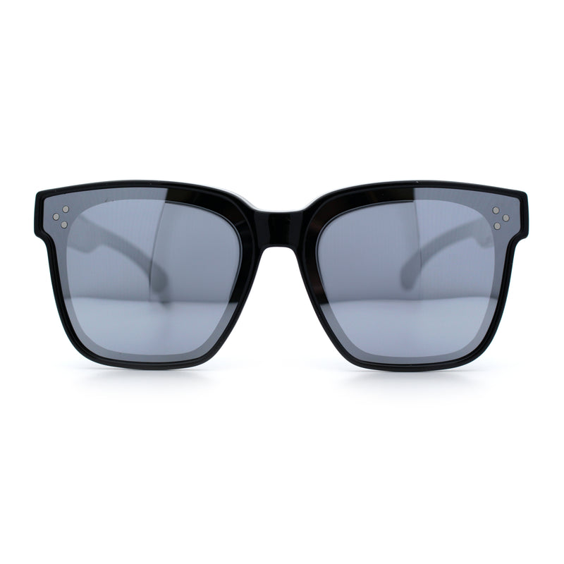 Polarized Fit Over Retro Rectangle Horn Rim Inset Lens Plastic Sunglasses