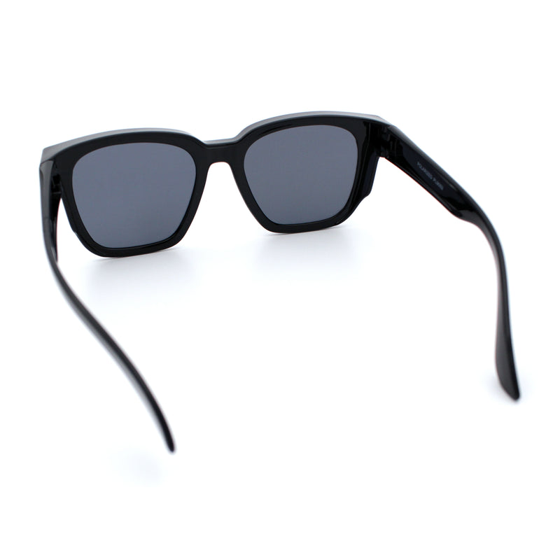 Polarized Fit Over Retro Rectangle Horn Rim Inset Lens Plastic Sunglasses