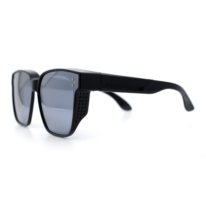 Polarized Fit Over Retro Rectangle Horn Rim Inset Lens Plastic Sunglasses