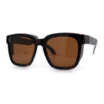 Polarized Fit Over Retro Rectangle Horn Rim Inset Lens Plastic Sunglasses