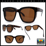 Polarized Fit Over Retro Rectangle Horn Rim Inset Lens Plastic Sunglasses